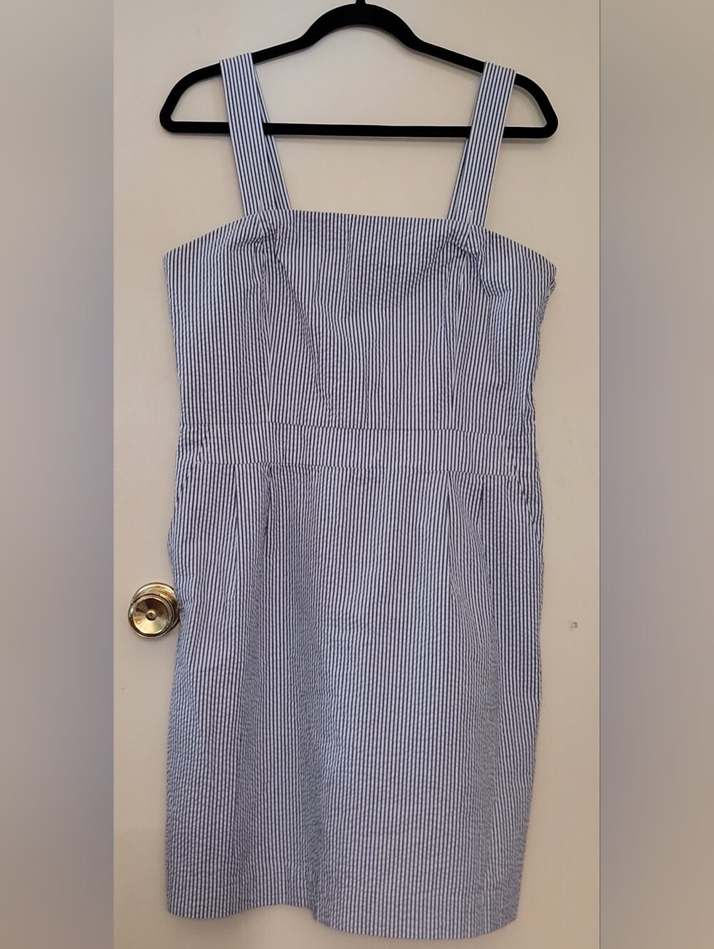 L.L. Bean Blue and White Striped Sear Sucker Midi Sundress Womens Size 12